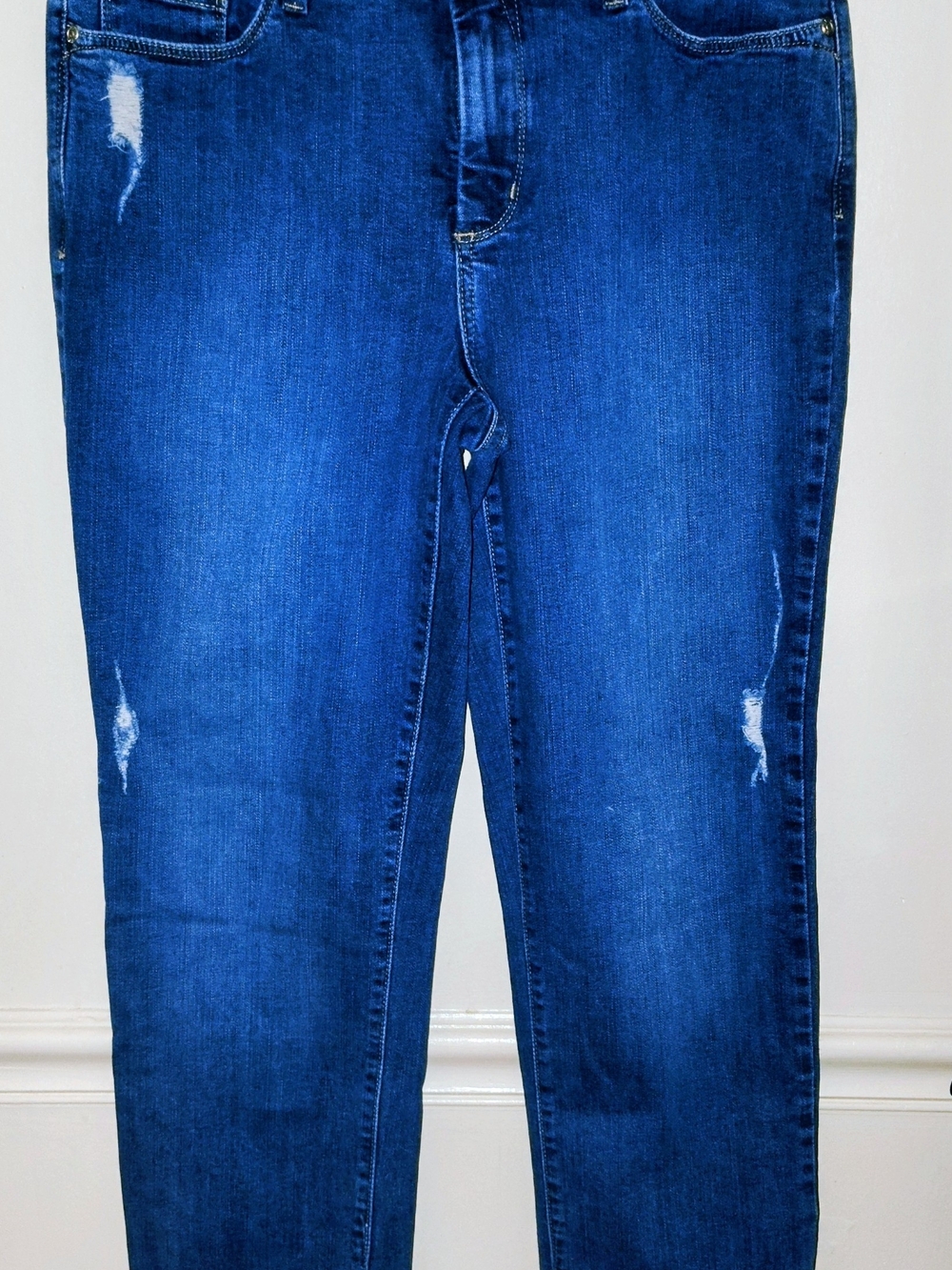 NYDJ Women's Dark Blue Skinny Jeans with Subtle Distressing